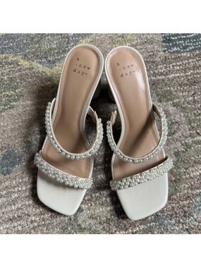 a new day Pearl-Strap White Block Heel Sandals